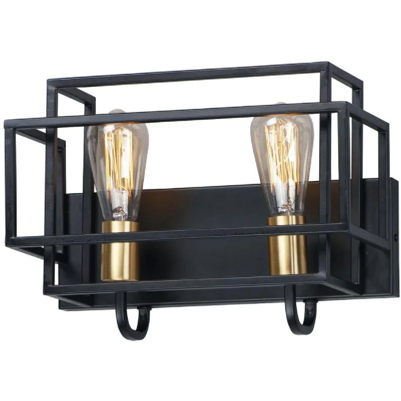 Industrial Wall - Mounted Lighting for Workshop WallsLiner 14 in. 2 Lights Vanity Light Black & Satin Brass Finish
