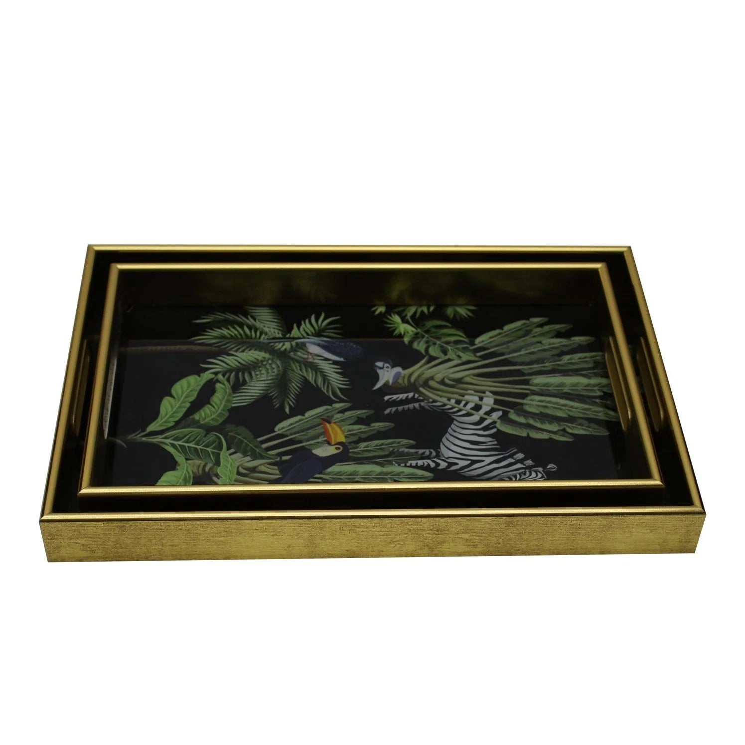 Industrial - style track lighting for loftsMindy Brownes Zebra Serving Tray Set of 2 - Green & Gold Finish