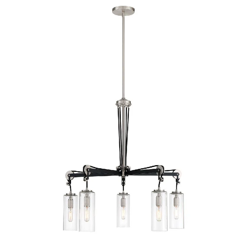 Industrial Lighting for Textile MillsPullman Junction 28 in. 5 Lights Chandelier Brushed Nickel & Black finish Industrial Lighting for Textile MillsPullman Junction 28 in. 5 Lights Chandelier Brushed Nickel & Black finish