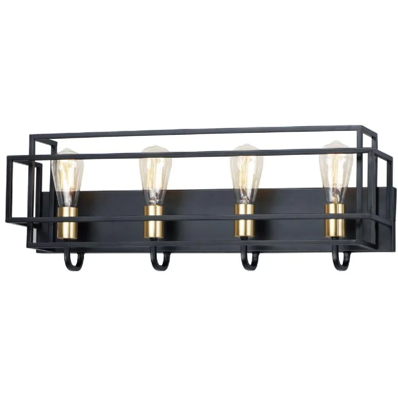 Industrial Lighting for Food Processing FactoriesLiner 29 in. 4 Lights Vanity Light Black & Satin Brass Finish