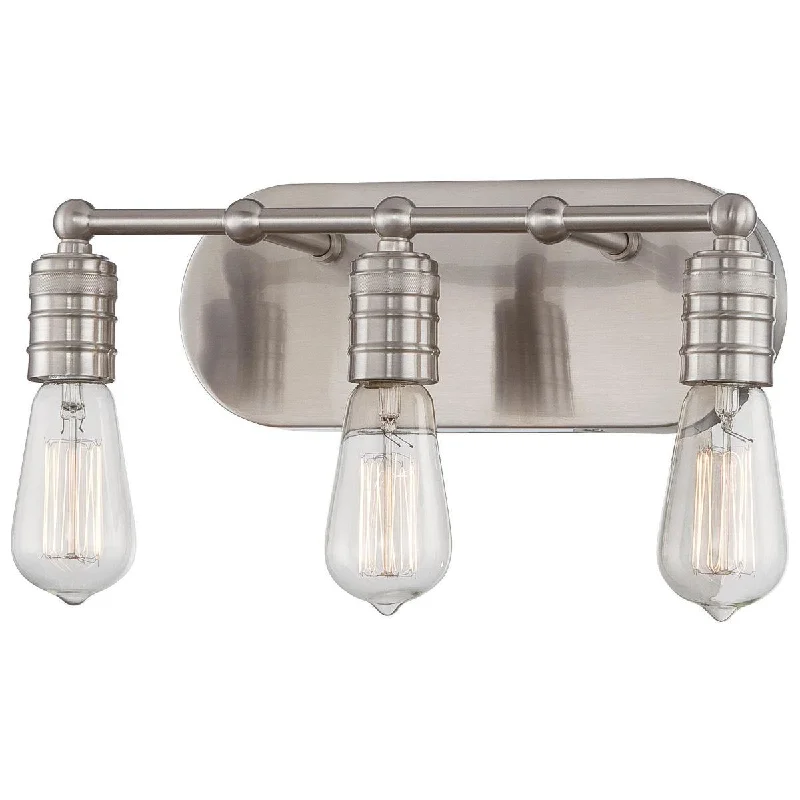 Corrosion - Resistant Industrial Lighting for Coastal FactoriesDowntown Edison 15 in. 3 Lights Vanity Light Brushed Nickel finish Corrosion - Resistant Industrial Lighting for Coastal FactoriesDowntown Edison 15 in. 3 Lights Vanity Light Brushed Nickel finish