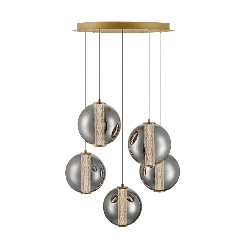 Track lighting for modernizing traditional interiorsEurofase 45737-022 Atomo 5 Light LED Crystal Pendant in Gold