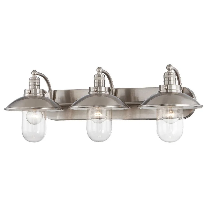 Dust - Resistant Industrial Lighting for Dirty WorkspacesDowntown Edison 29 in. 3 Lights Vanity Light Brushed Nickel finish Dust - Resistant Industrial Lighting for Dirty WorkspacesDowntown Edison 29 in. 3 Lights Vanity Light Brushed Nickel finish