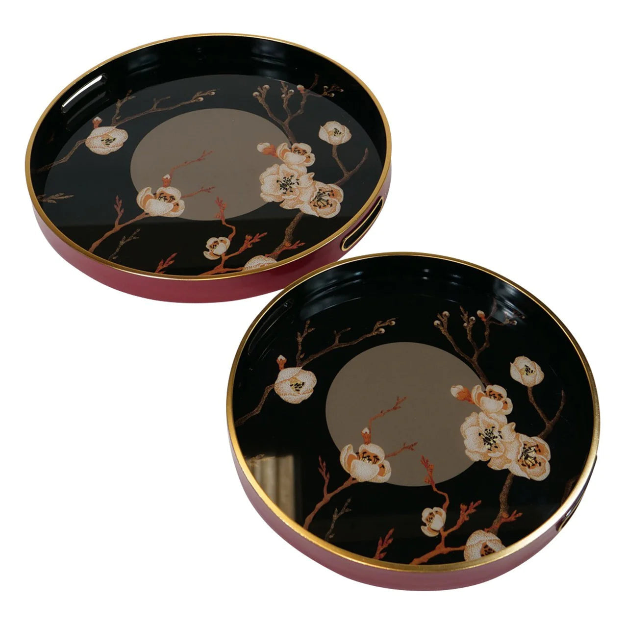 Track lighting for outdoor gardensOriental Bloom Trays (Set of 2) - Black & Gold Finish