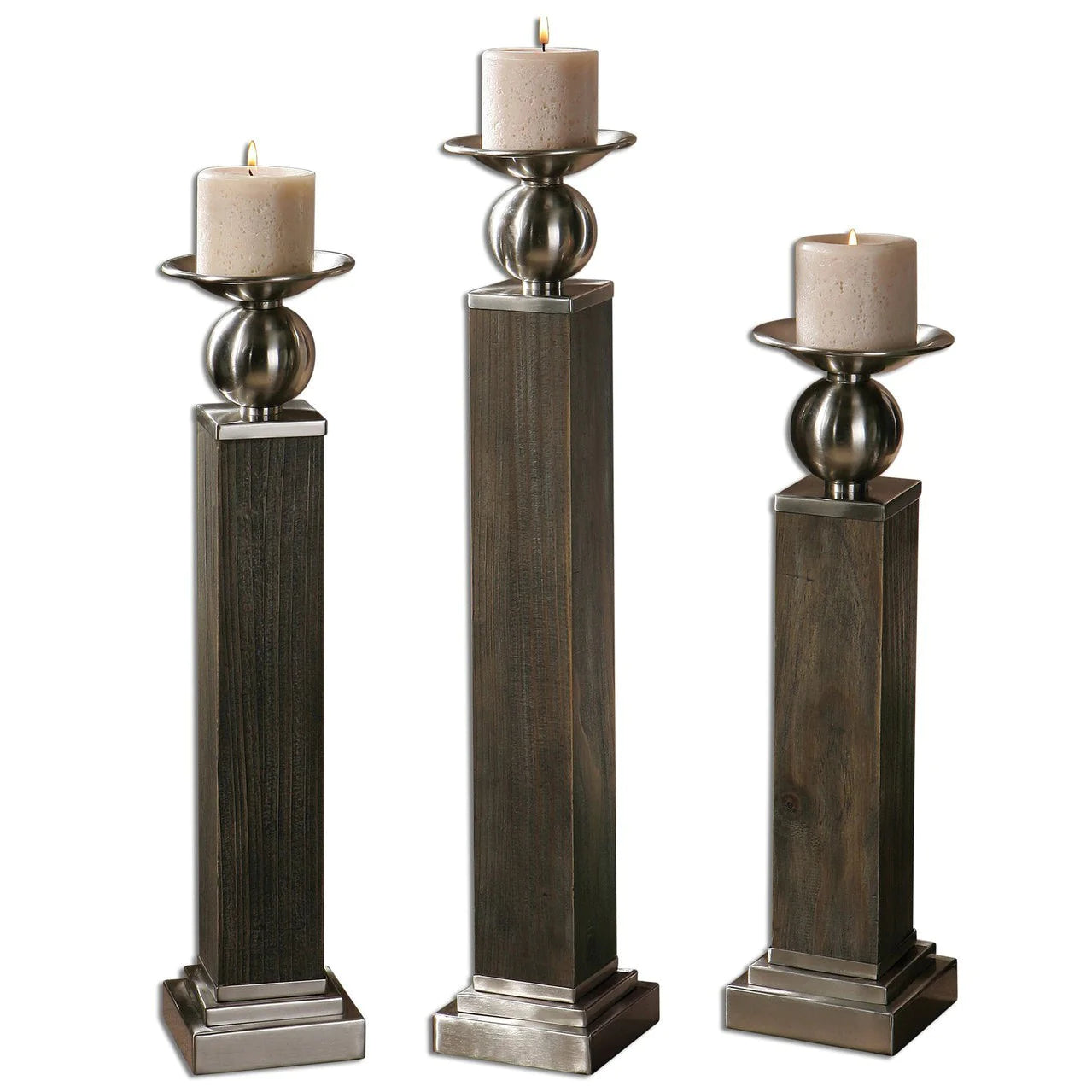 Track lighting for enhancing the architectureHestia Candle Holders (Set of 3) - Gray Glaze & Brushed Aluminum Finish Track lighting for enhancing the architectureHestia Candle Holders (Set of 3) - Gray Glaze & Brushed Aluminum Finish