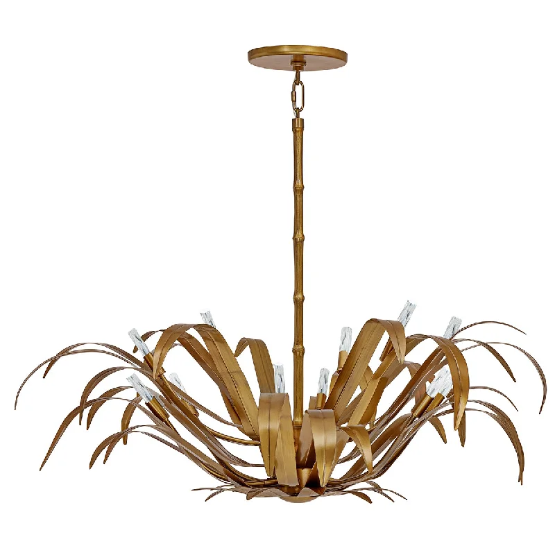 Track lighting with swivel heads for precise aimingEurofase 46432-018 Kagra 42 Inch 12 Light Vintage Brass Leaf Chandelier