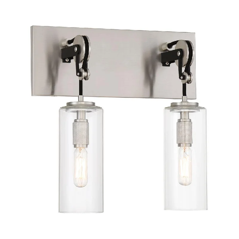 Dimmable Industrial Lighting for Ambiance ControlPullman Junction 13 in. 2 Lights Vanity Light Brushed Nickel & Black finish