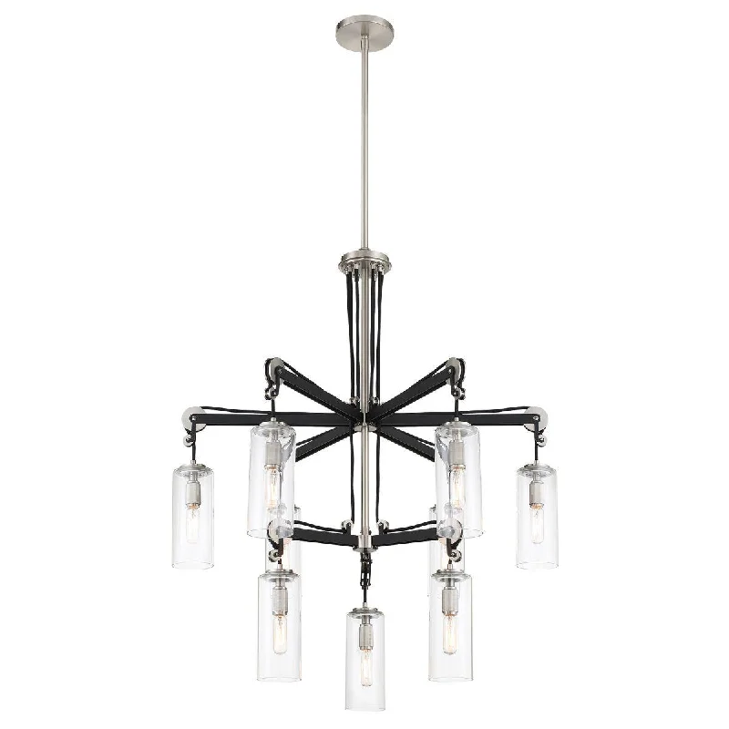 High - Bay LED Industrial Lighting for WarehousesPullman Junction 30 in. 9 Lights Chandelier Brushed Nickel & Black finish High - Bay LED Industrial Lighting for WarehousesPullman Junction 30 in. 9 Lights Chandelier Brushed Nickel & Black finish