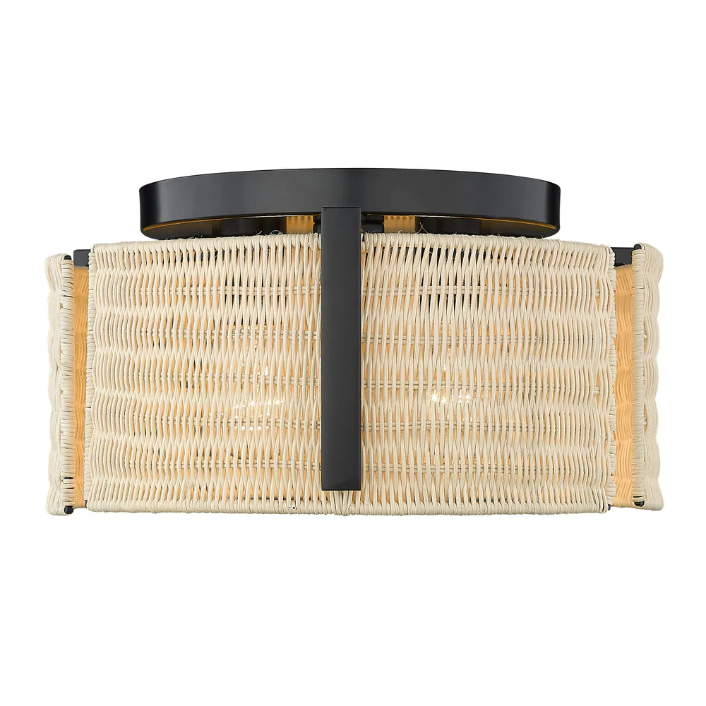 Track lighting with energy - star certificationGolden Lighting 7860-FM BLK-NW Grove Natural Wicker Flush Mount