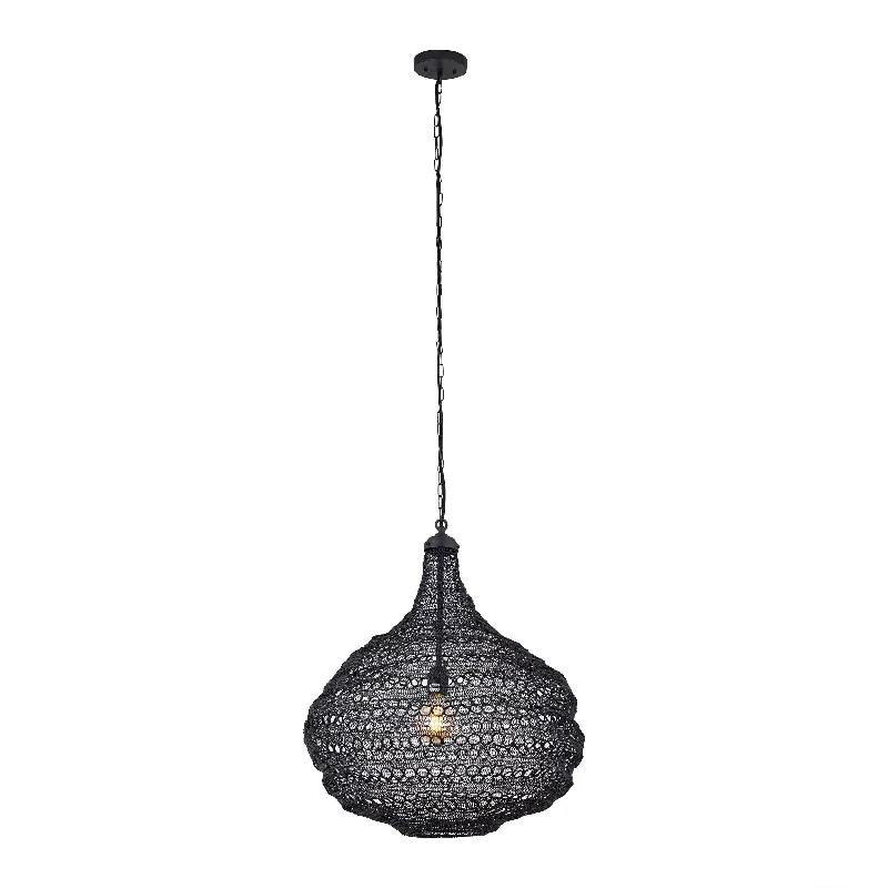 Track lighting with a decorative track designCanarm IPL2085B01BK Zain 23 Black Metal Mesh Link Pendant