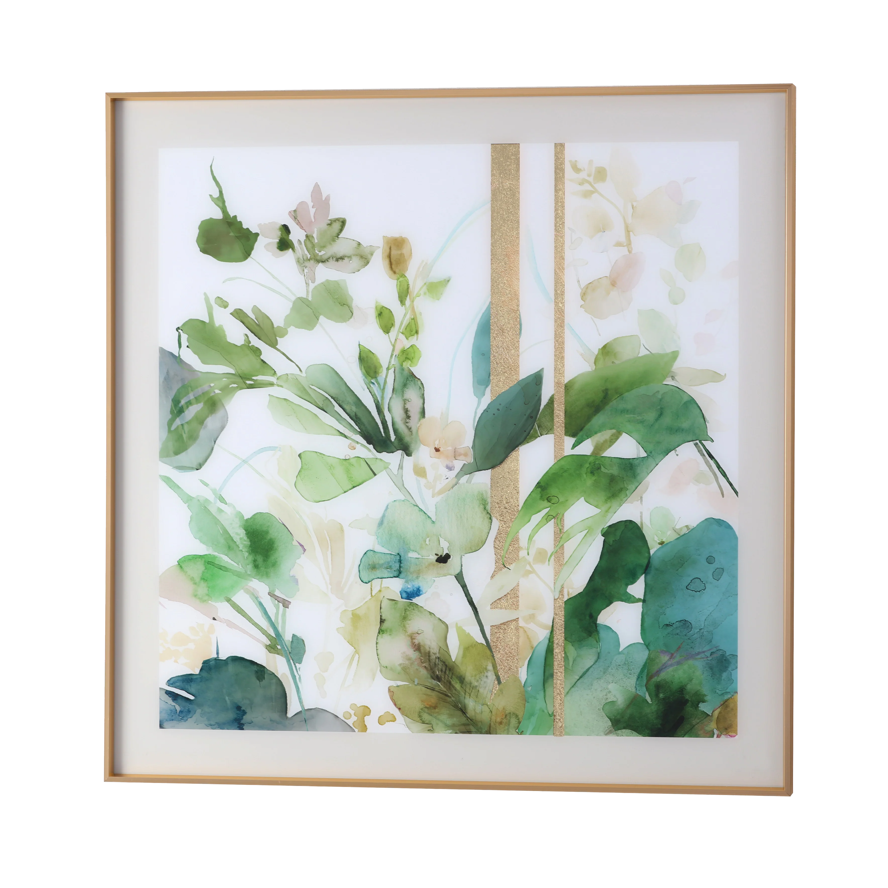 White track lighting for a clean lookFloral Print Wall Art - Gold Finish Frame
