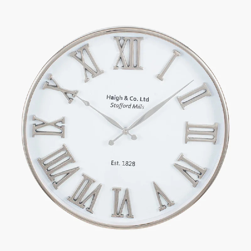 Track lighting with swivel heads for precise aimingRound Wall Clock - Silver & White Metal Finish Track lighting with swivel heads for precise aimingRound Wall Clock - Silver & White Metal Finish