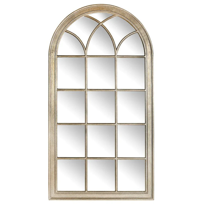 Wireless track lighting for easy installationIsabella Arched Mirror - Champagne Gold & Silver Finish
