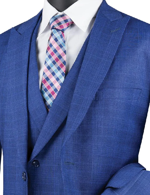 Three Piece Glen Plaid Blue Suit