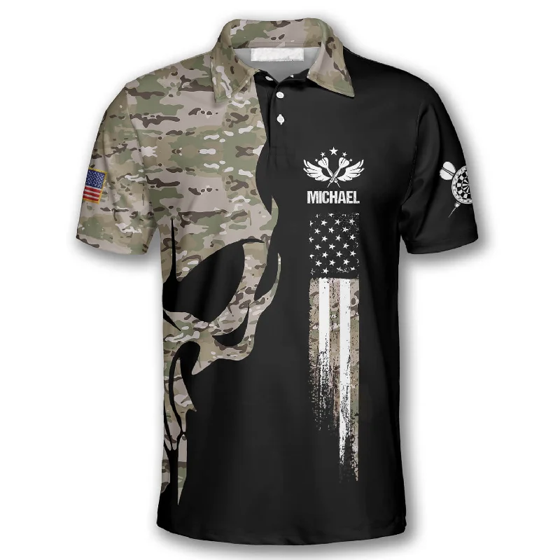 Personalized 3D All Over Print Darts Skull Army Flag Custom Polo Shirts for Men