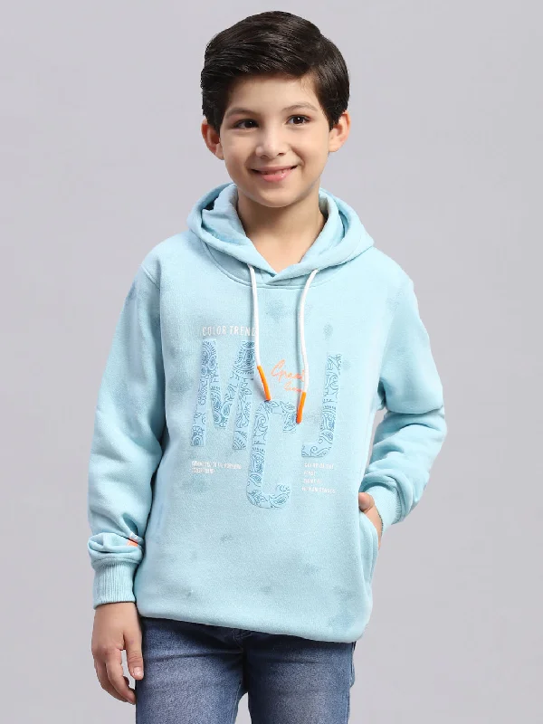 Boys Blue Printed Round Neck Full Sleeve Sweatshirt