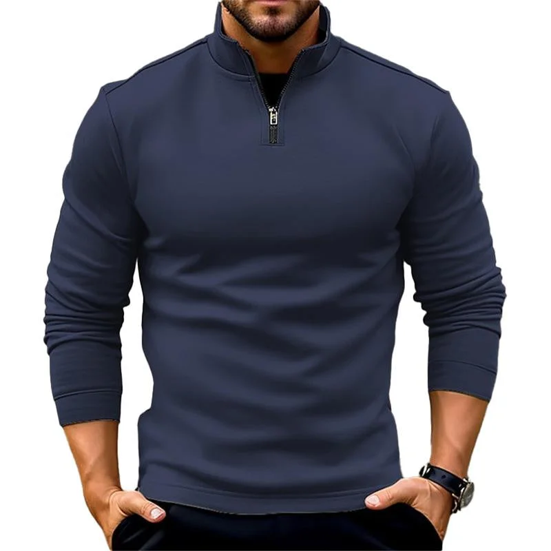 Men's Casual Solid Color Half-Zip Long-Sleeved Sweatshirt 98197397Y