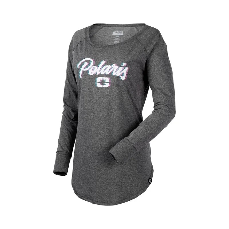 Polaris  Women's Shadow Script Long Sleeve Tee Soft Comfortable Material Gray