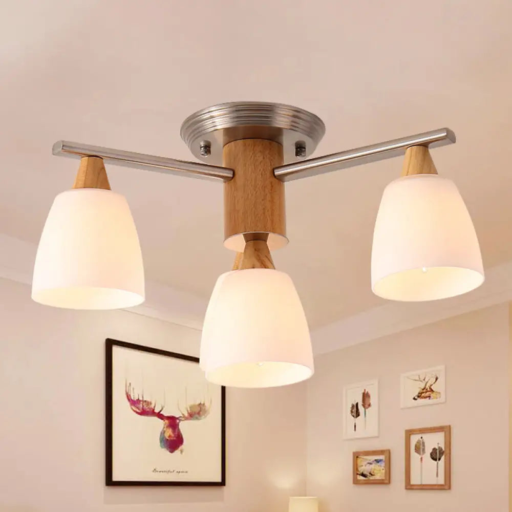 Mid - Century Modern Chandeliers for Vintage AppealMid - Century Modern Chandeliers for Vintage AppealWooden Semi Flush Mount Light with Modern White Glass Shade & 4 Tapered Lights Mid - Century Modern Chandeliers for Vintage AppealMid - Century Modern Chandeliers for Vintage AppealWooden Semi Flush Mount Light with Modern White Glass Shade & 4 Tapered Lights