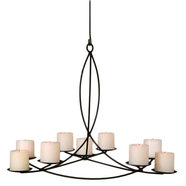 Large Chandeliers for Grand Halls and FoyersLarge Chandeliers for Grand Halls and FoyersBenzara BM209848 Pillar Candle Metal Chandelier with Geometric Frame, Black
