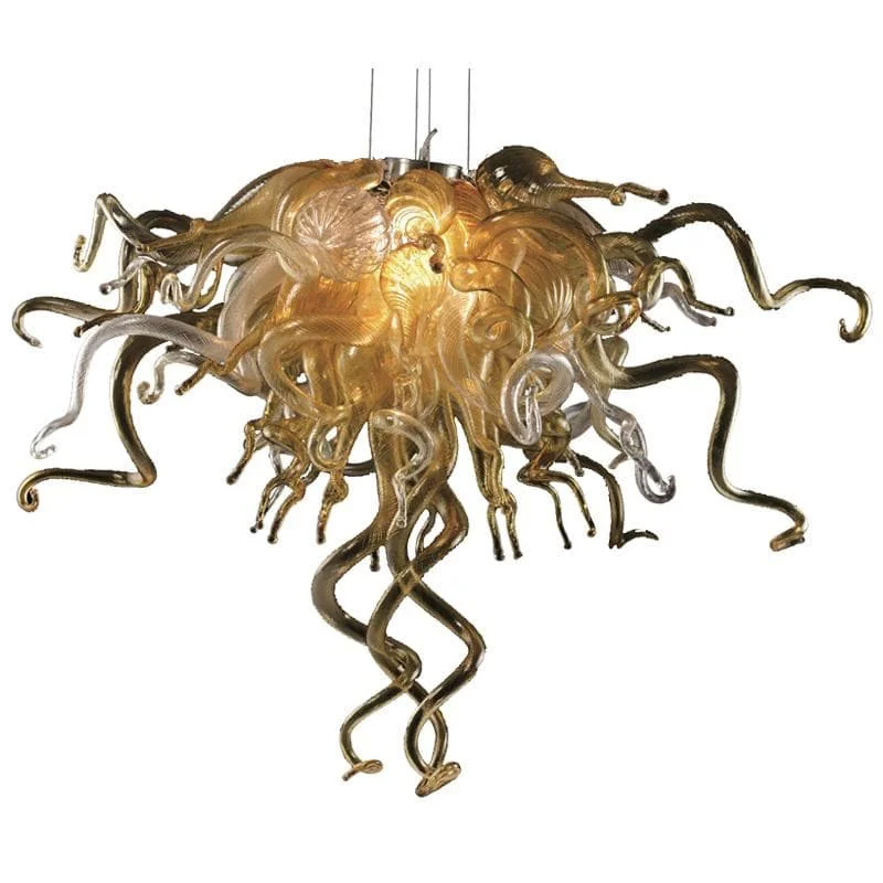 Ceiling - Mounted Chandeliers for Standard CeilingsCeiling - Mounted Chandeliers for Standard CeilingsGolden Dawn Chihuly Style Blown Glass Chandelier Clear And Golden Color