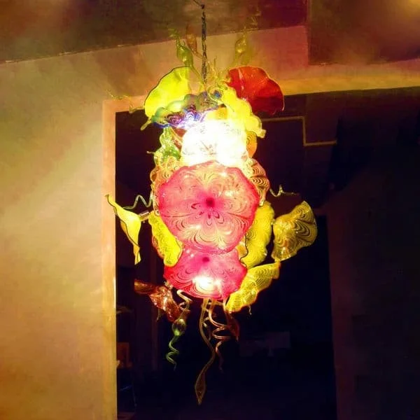 Victorian - Inspired Chandeliers with Ornate DetailsVictorian - Inspired Chandeliers with Ornate DetailsBlooming Morning Glory  Multi Colors Blown Glass Plates Chandelier