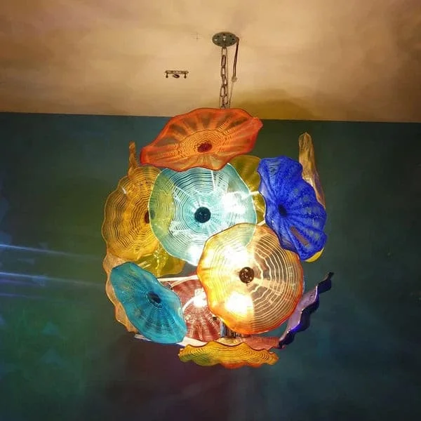 Ceiling - Mounted Chandeliers for Standard CeilingsCeiling - Mounted Chandeliers for Standard CeilingsBlown Glass Plates Chandelier Colorful Blooms