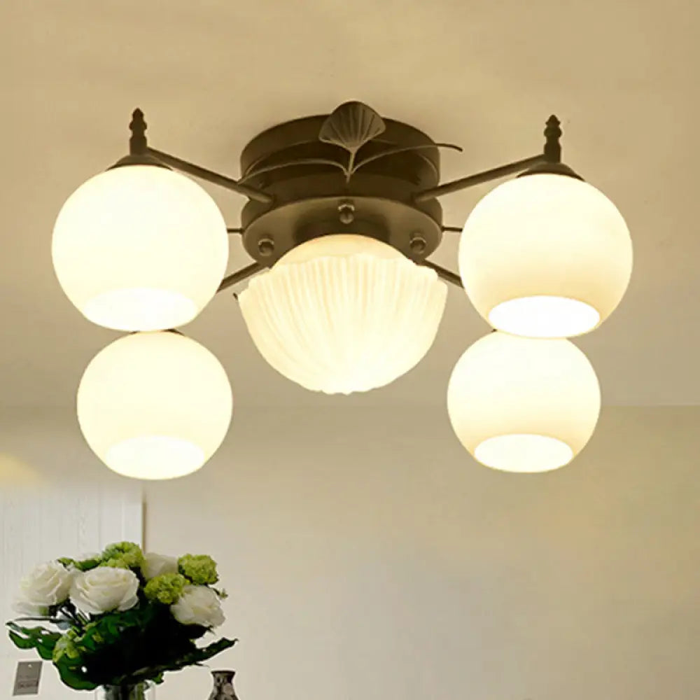 Chandeliers with Frosted Glass for a Softer Light DiffusionChandeliers with Frosted Glass for a Softer Light DiffusionSemi Mount Bubble Shade Living Room Ceiling Light - Traditional White Glass with 5/7 Lights - Black