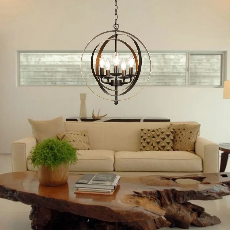 Chandeliers with Metal Frames in Black FinishChandeliers with Metal Frames in Black FinishCO-Z Industrial 5-Light Metal Antique Bronze Globe Chandelier - Antique Bronze