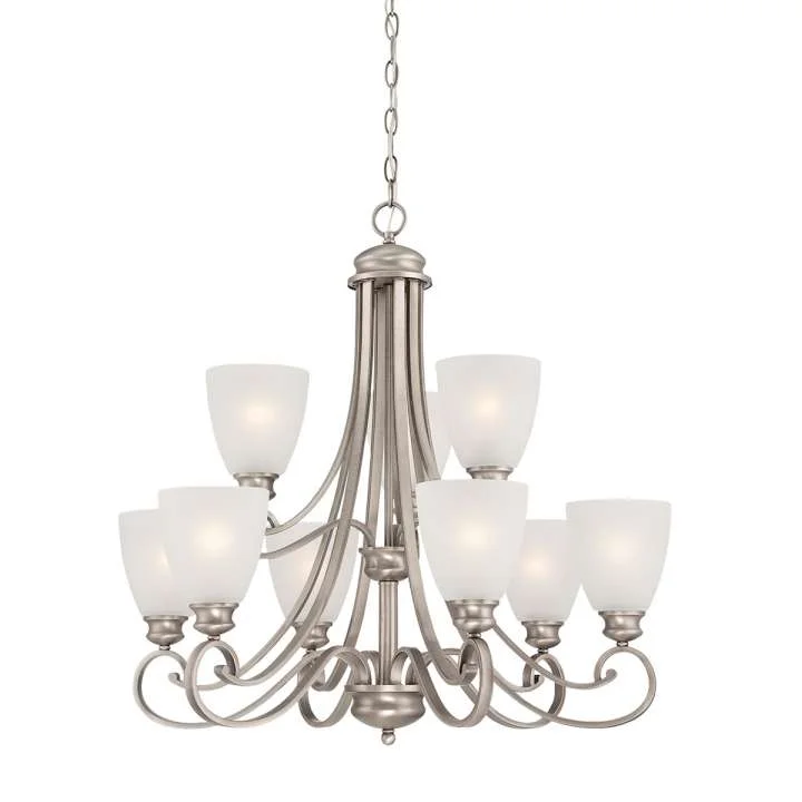 Chandeliers with Frosted Glass for a Softer Light DiffusionChandeliers with Frosted Glass for a Softer Light DiffusionHaven 9-Light Chandelier in Satin Pewter