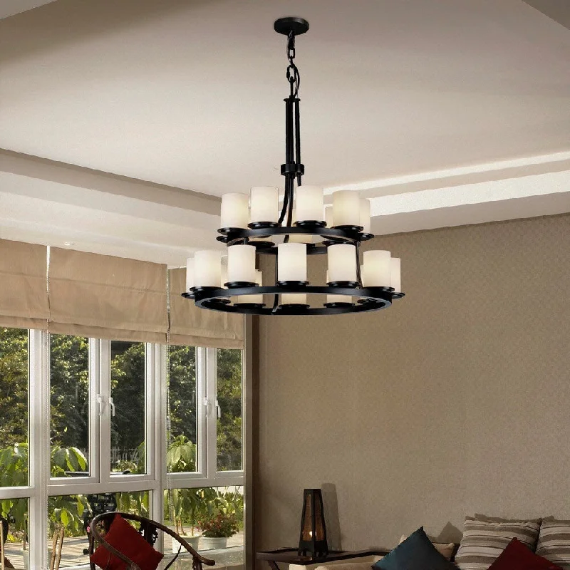 Chandeliers with Adjustable Arms for Directional LightingChandeliers with Adjustable Arms for Directional LightingJustice Design Fusion Dakota 21-light Matte Black Chandelier, Opal Cylinder - Flat Rim Shade