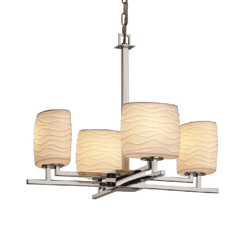 French Country Chandeliers with a Romantic AuraFrench Country Chandeliers with a Romantic AuraJustice Design Limoges Aero 4-light Polished Chrome Chandelier, Waves Oval Shade