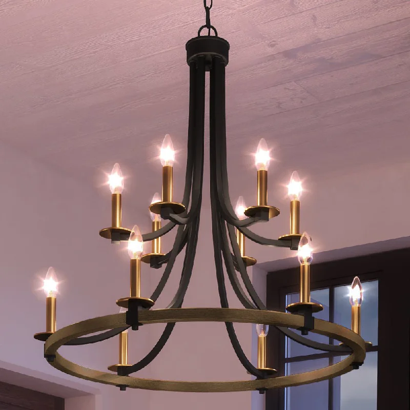 Chandeliers with Colored Glass for a Splash of ColorChandeliers with Colored Glass for a Splash of ColorUEX2381 Luxe Industrial Chandelier 32''H x 32''W, Matte Black and Vintage Brass Finish, Freeport Collection Chandeliers with Colored Glass for a Splash of ColorChandeliers with Colored Glass for a Splash of ColorUEX2381 Luxe Industrial Chandelier 32''H x 32''W, Matte Black and Vintage Brass Finish, Freeport Collection