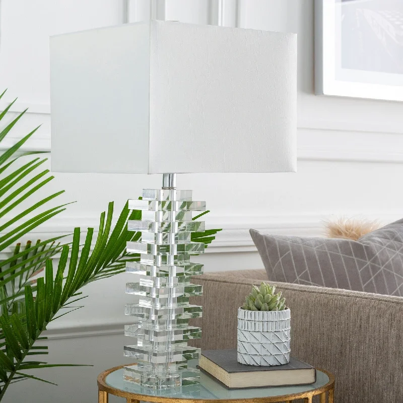 bohemian table lamps with colorful patterns for eclectic bedroomsbohemian table lamps with colorful patterns for eclectic bedroomsCaidrine Table Lamp with Silver/Clear Base and White Shade