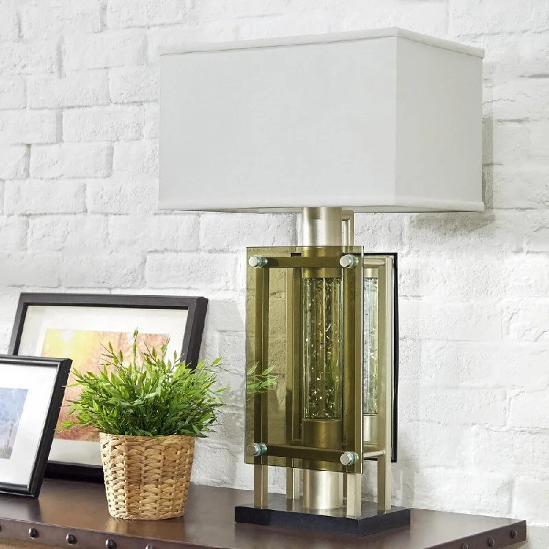 coastal style table lamps with nautical elements for beach housescoastal style table lamps with nautical elements for beach housesElda Rectangular Shade Green Glass Nickel Finish Table Lamp by iNSPIRE Q Bold