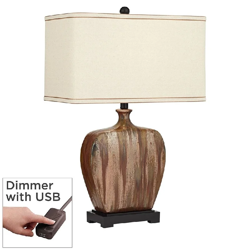 wooden table lamps with natural grain for a warm and organic feelwooden table lamps with natural grain for a warm and organic feelModern Table Lamp 27" Tall Copper Drip Ceramic USB Dimmer - 18" x 27"