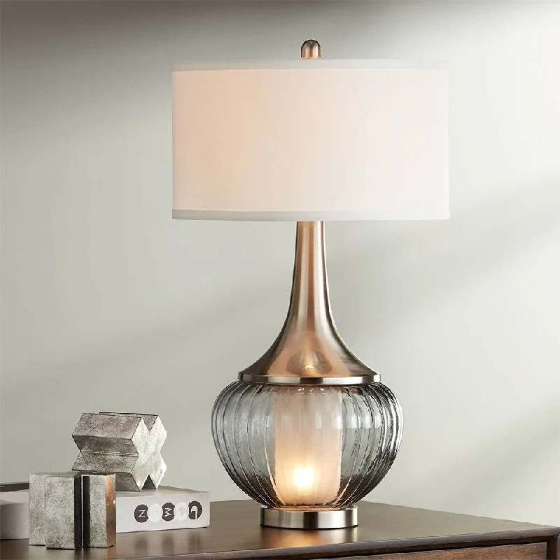 modern minimalist table lamps for contemporary living roomsmodern minimalist table lamps for contemporary living roomsModern Table Lamp 28 1/2" Tall Nickel Ribbed Glass Nightlight Bedroom - 16" x 28"
