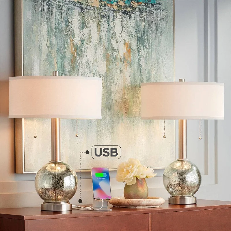 wooden table lamps with natural grain for a warm and organic feelwooden table lamps with natural grain for a warm and organic feelSet of 2 Modern Table Lamps with USB Charging Port Nickel Blue Glass - 12" x 22.5"
