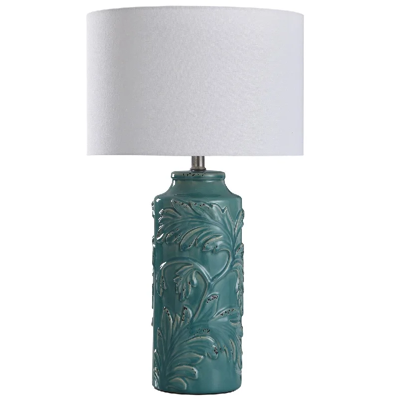 marble table lamps with a luxurious veined pattern for high end decormarble table lamps with a luxurious veined pattern for high end decorStyleCraft Mirfield Turquoise Leaf Embossed Pattern Cylinder Table Lamp
