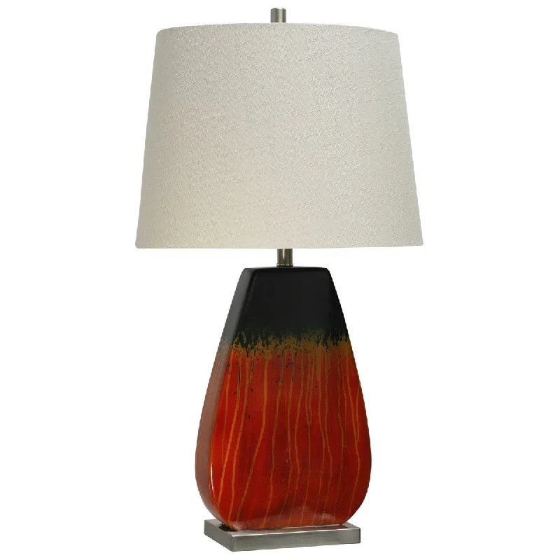 fabric table lamps with a linen shade for a relaxed and breathable lookfabric table lamps with a linen shade for a relaxed and breathable lookStyleCraft Montenegro Unique Reactive Ceramic Table Lamp with Chrome Detail and Oatmeal Tapered Drum Shade