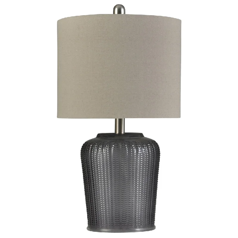 modern minimalist table lamps for contemporary living roomsmodern minimalist table lamps for contemporary living roomsStyleCraft Textured Slate Gray Glass Table Lamp with Light Tan Drum Shade
