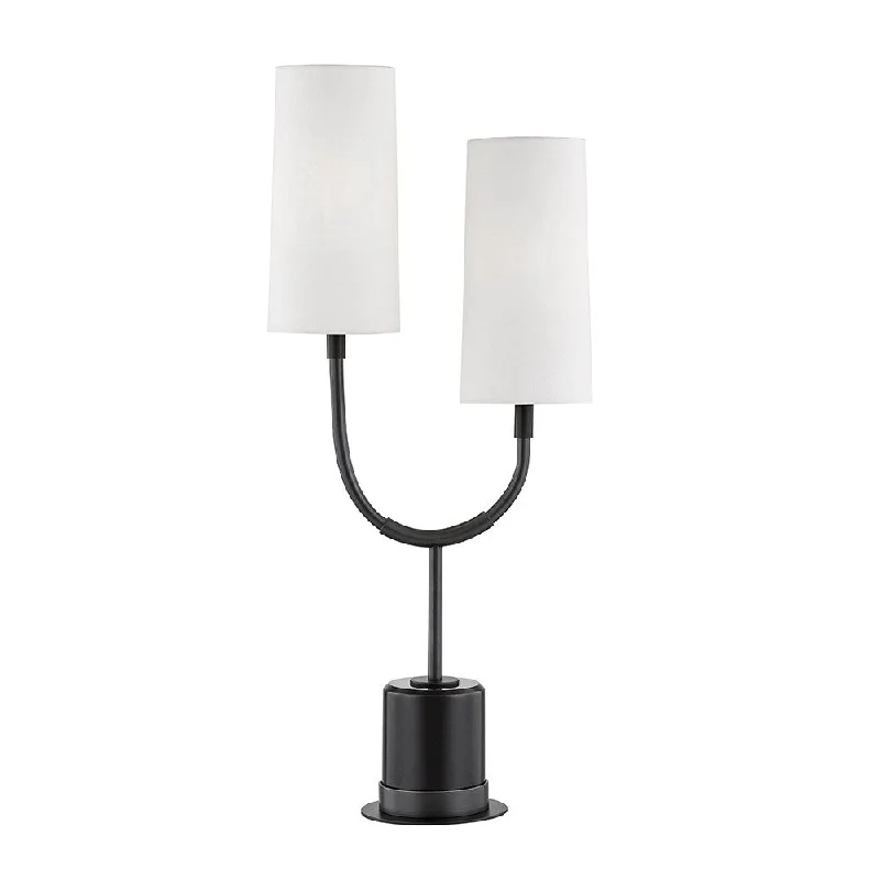 wooden table lamps with natural grain for a warm and organic feelwooden table lamps with natural grain for a warm and organic feelVesper 2-light Old Bronze and Black Table Lamp, White Linen