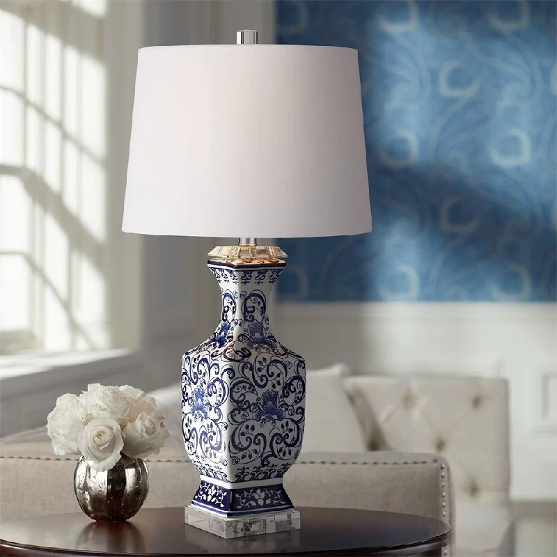 leather table lamps with a distressed texture for a rugged charmleather table lamps with a distressed texture for a rugged charmVintage Table Lamp 28" Tall Blue White Floral Porcelain Bedroom - 14" x 28"